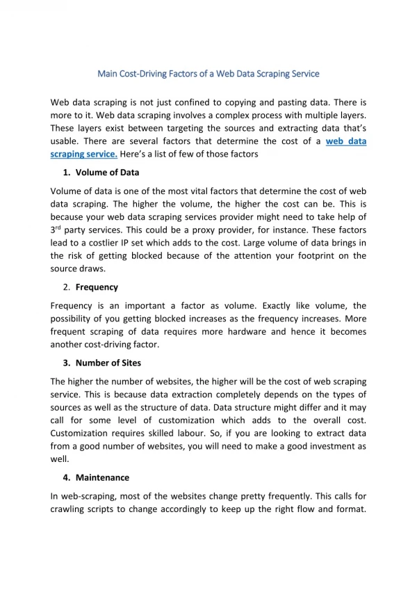 Main Cost-Driving Factors of a Web Data Scraping Service