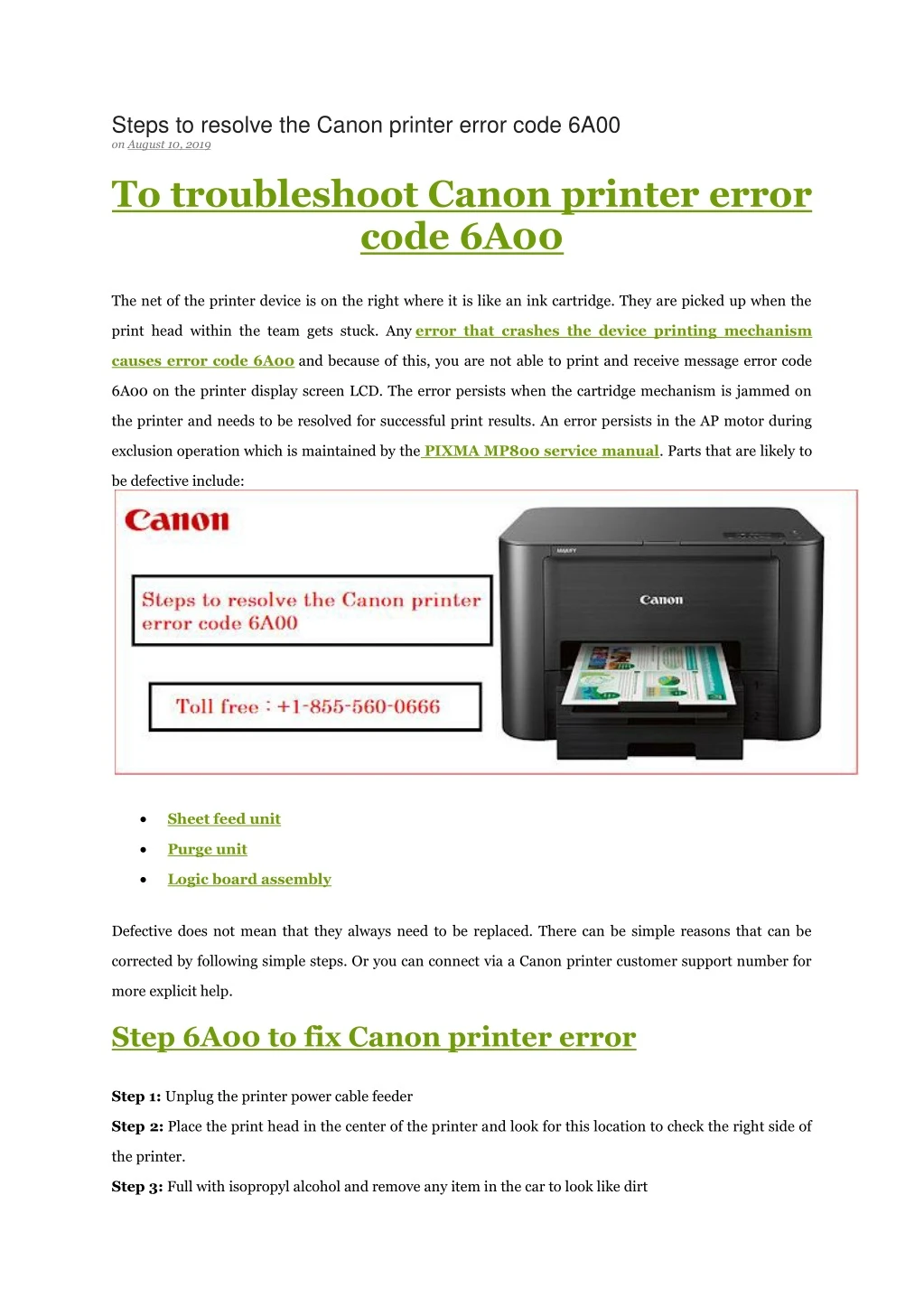 steps to resolve the canon printer error code