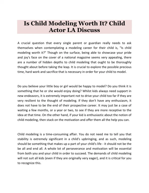 Is Child Modeling Worth It? Child Actor LA Discuss