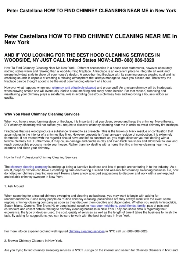 Peter Castellana HOW TO FIND CHIMNEY CLEANSING NEAR ME in New York
