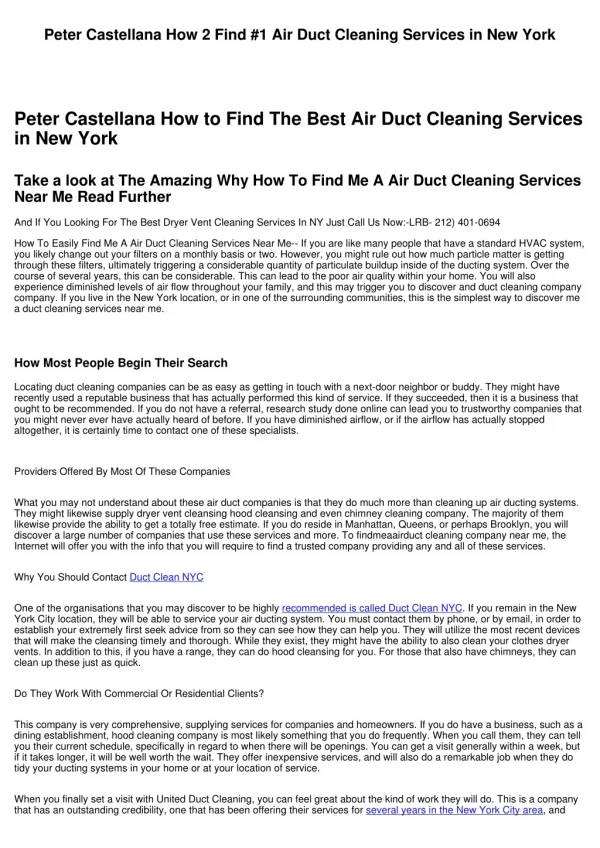 Peter Castellana How to Get Best Air Duct Cleaning Services in NY
