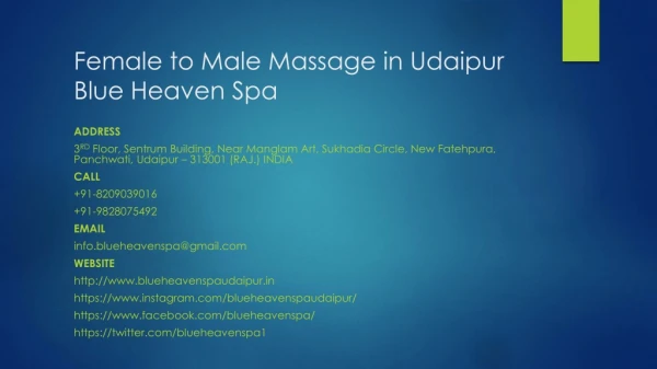 Female to Male Massage in Udaipur Blue Heaven Spa