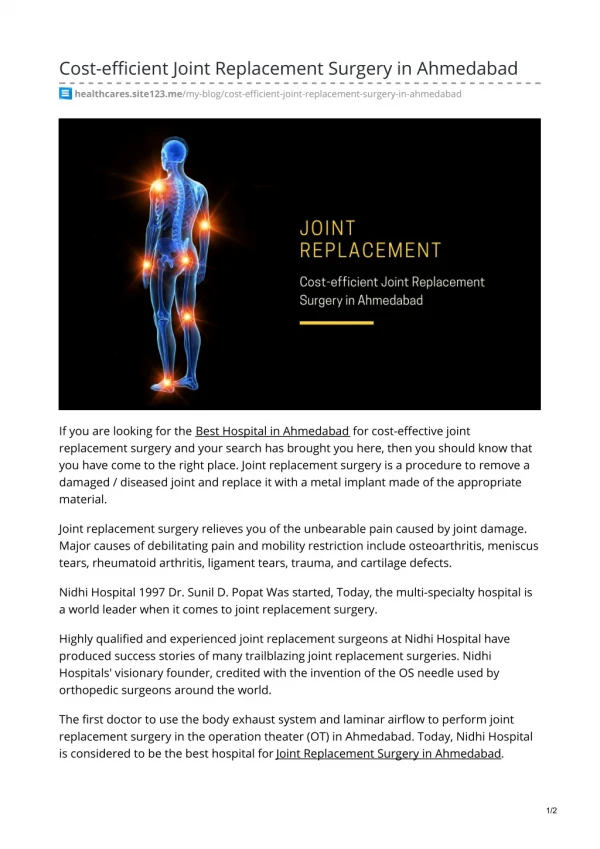 Cost-efficient Joint Replacement Surgery in Ahmedabad
