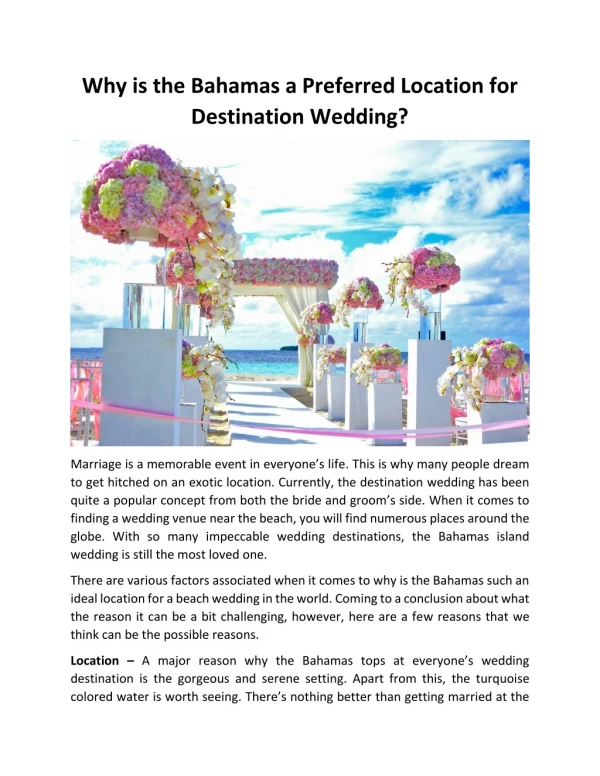 Why is the Bahamas a Preferred Location for Destination Wedding?