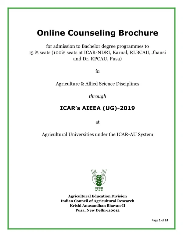 Find AIEEA UG 2019 Counselling Brochure