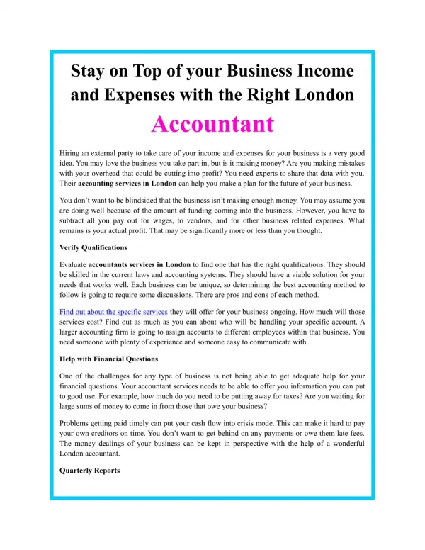 Stay on Top of your Business Income and Expenses with the Right London Accountant