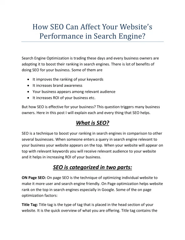 How SEO Can Affect Your Website’s Performance in Search Engine