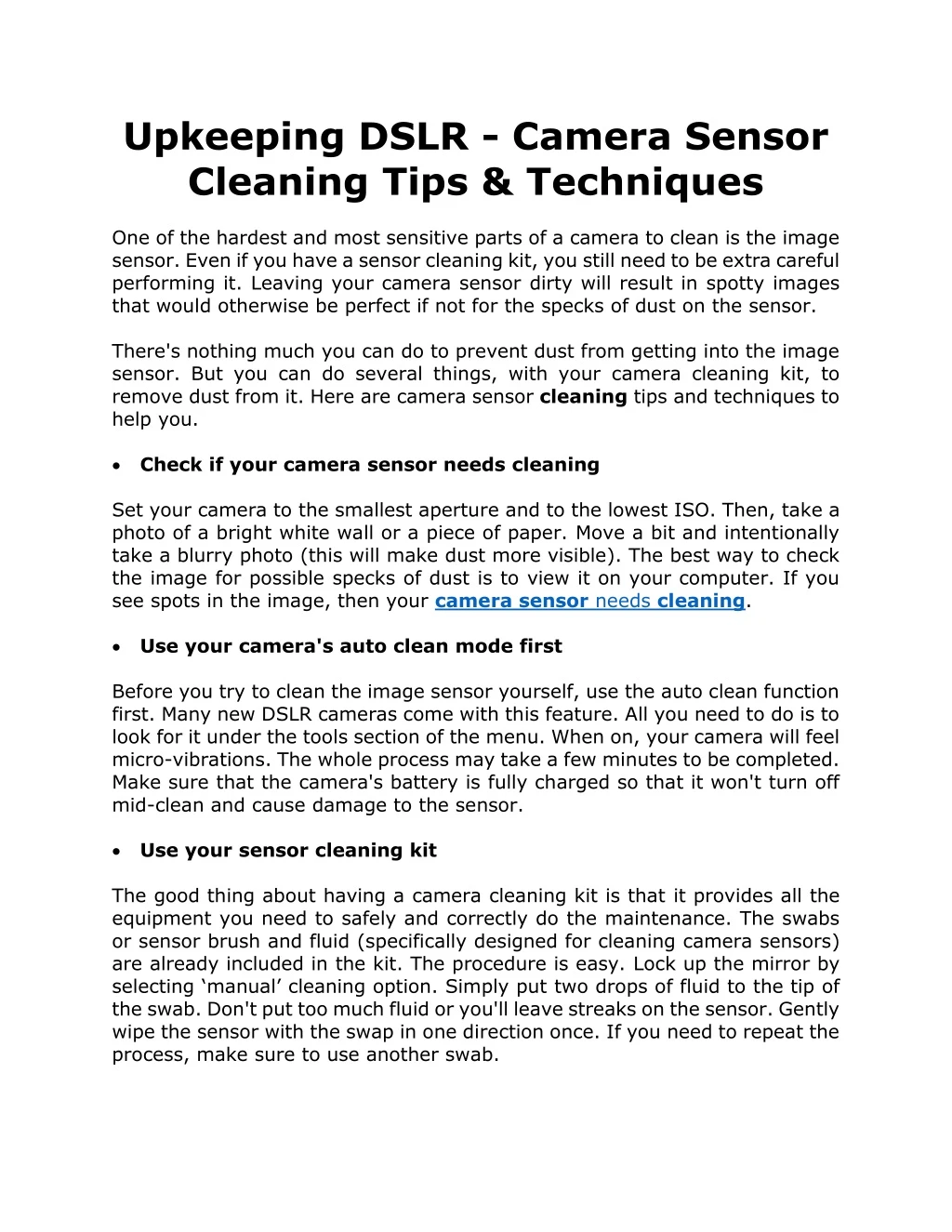 upkeeping dslr camera sensor cleaning tips