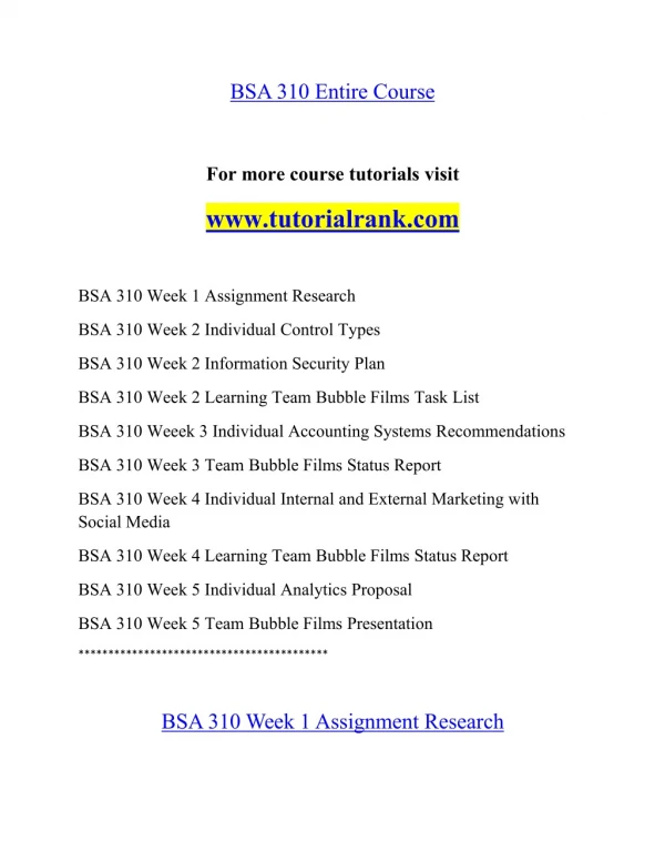 BSA 310 Effective Communication - tutorialrank.com