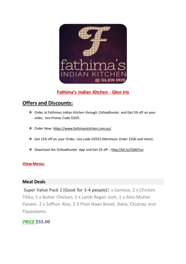 Fathima’s Indian Kitchen Menu – 5% OFF – Indian Restaurant in Glen Iris VIC 3146