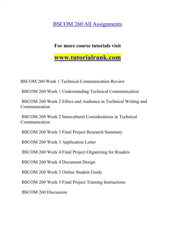 BSCOM 260 Effective Communication - tutorialrank.com