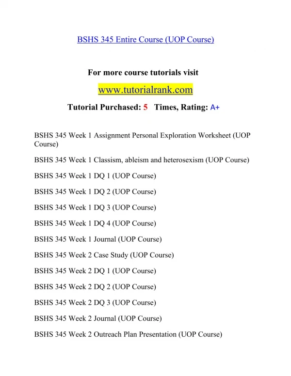 BSHS 345 Effective Communication - tutorialrank.com