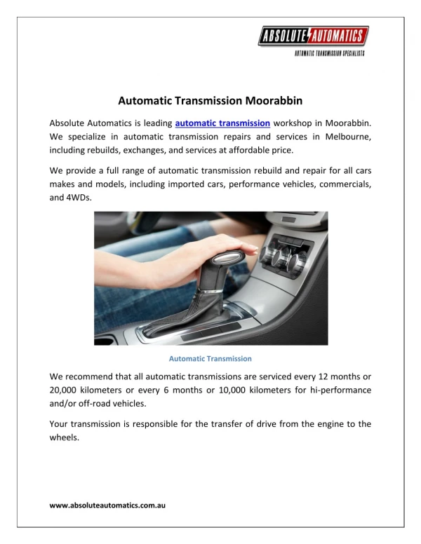 Automatic Transmission Moorabbin - Absolute Automatics