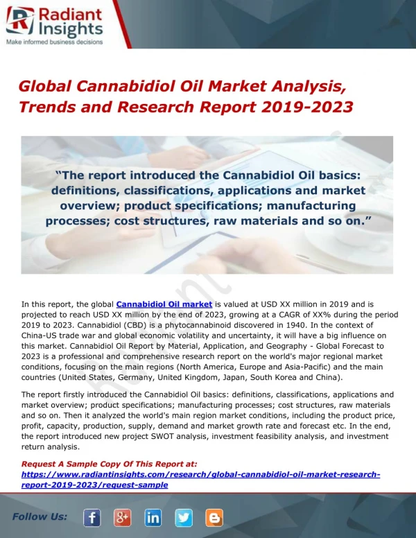 Global Cannabidiol Oil Market Analysis, Trends and Research Report 2019-2023