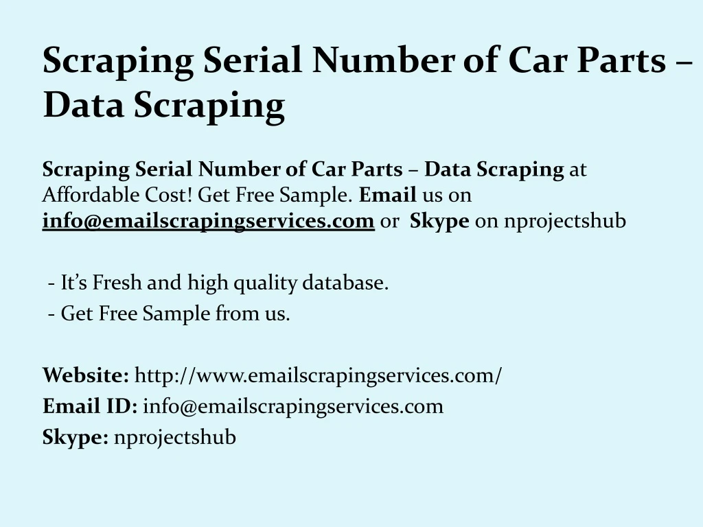 scraping serial number of car parts data scraping