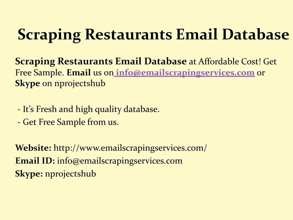 scraping restaurants email database
