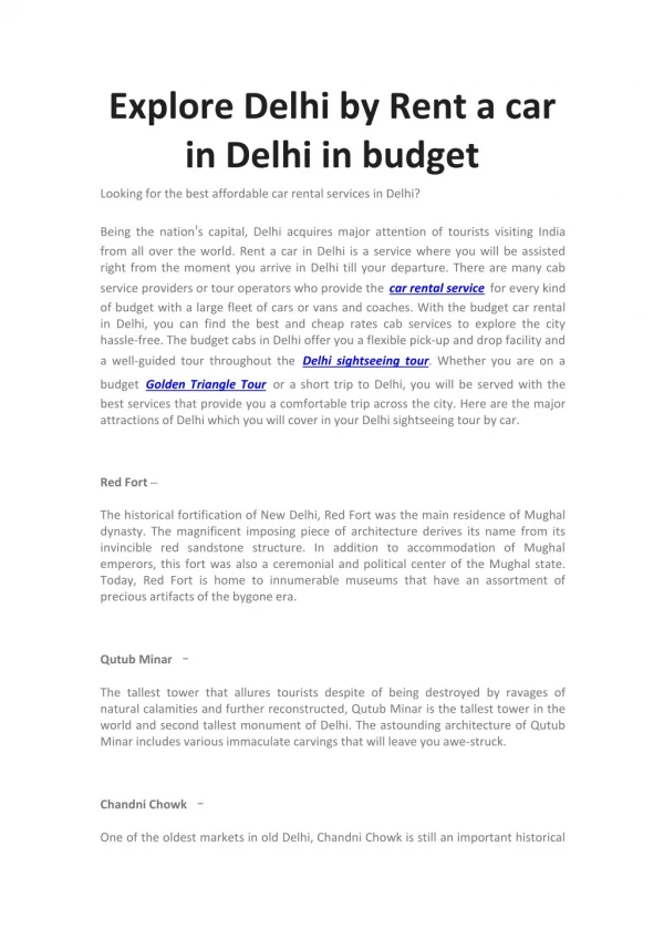Explore Delhi by rent a car in budget