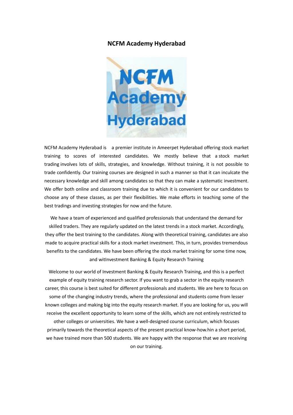 ncfm academy hyderabad