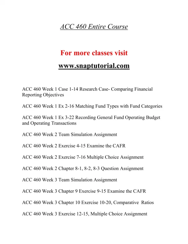 ACC 460 Education Organization / snaptutorial.com