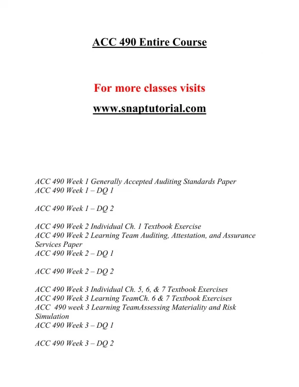 ACC 490Education Organization / snaptutorial.com