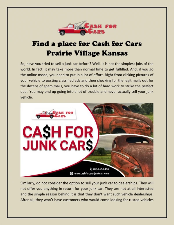 Find a place for Cash for Cars Prairie Village Kansas