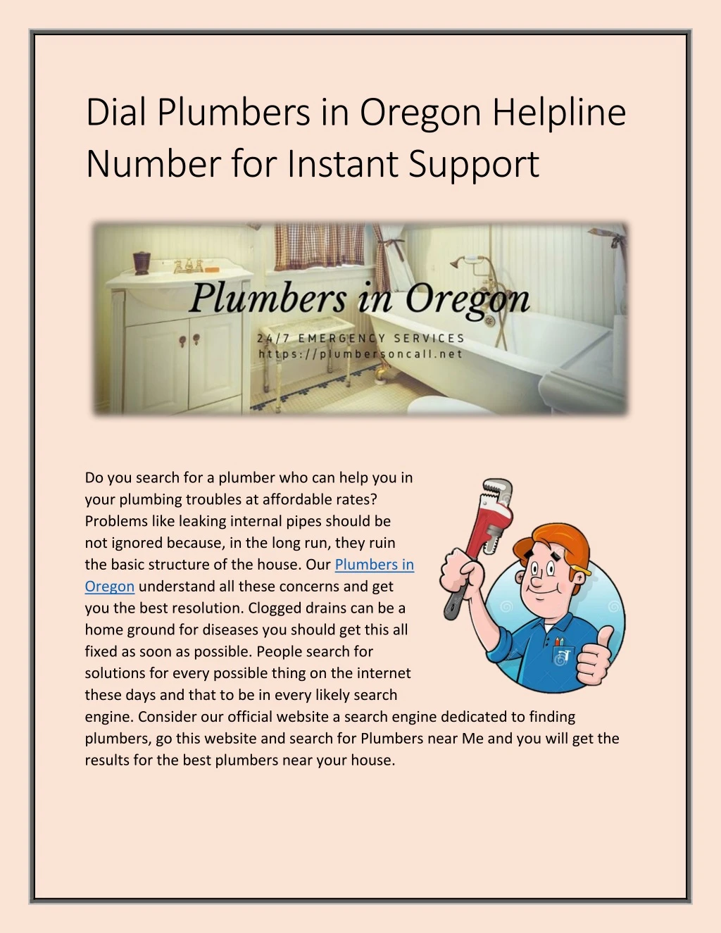 dial plumbers in oregon helpline number