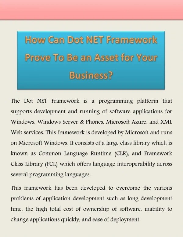 How Can Dot NET Framework Prove To Be an Asset for Your Business?