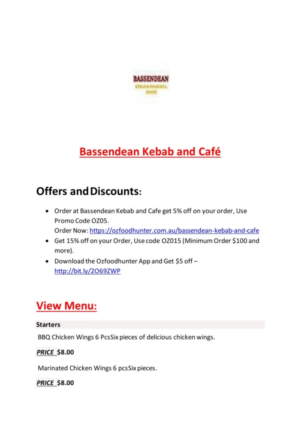 15% Off - Bassendean Kebab and Cafe-Bassendean - Order Food Online