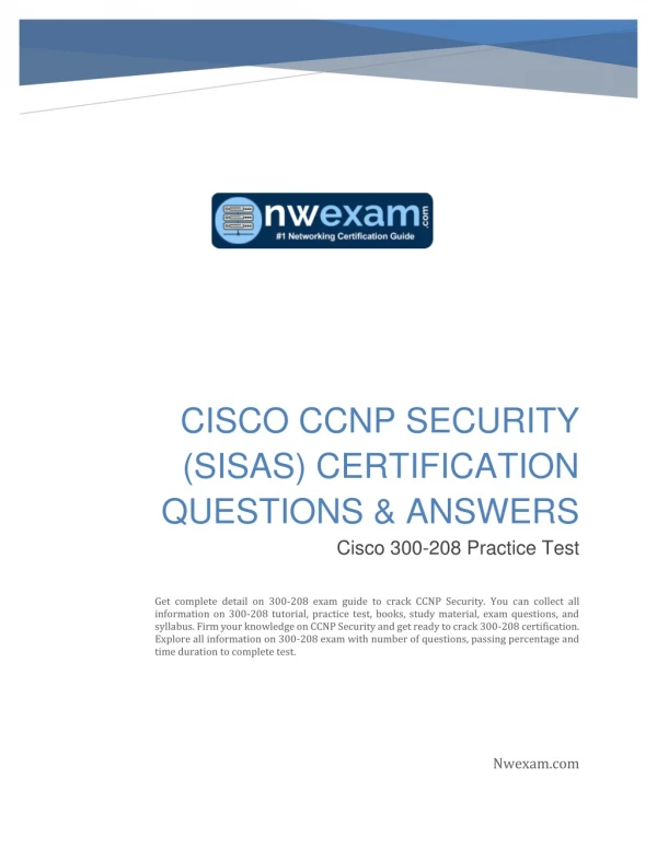 Cisco CCNP Security 300-208 (SISAS) Certification: Sample Question