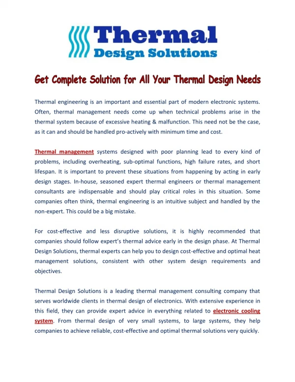 Thermal management - Thermalds.com