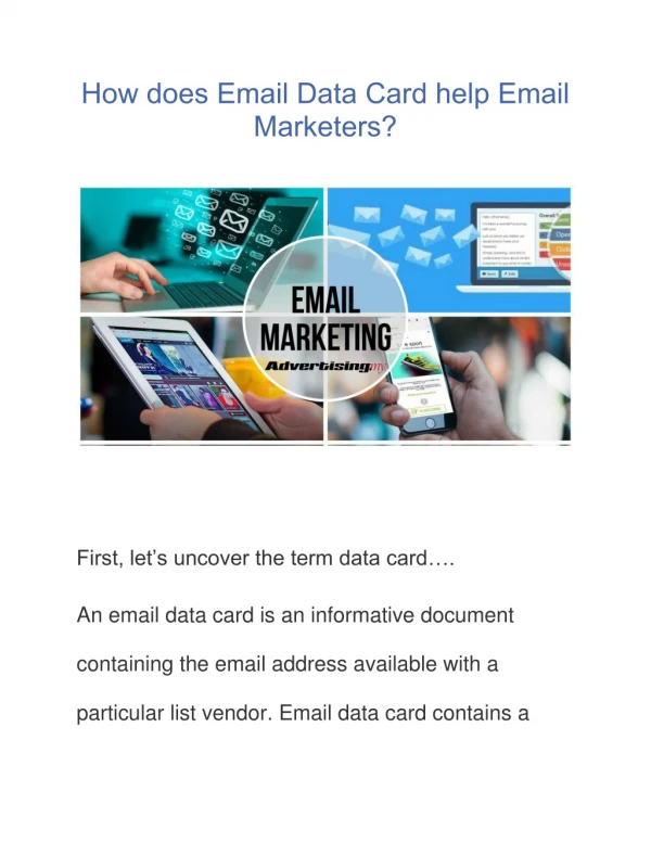 How does Email Data Card help Email Marketers?