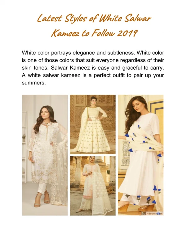 Latest Styles of White Salwar Kameez 2019