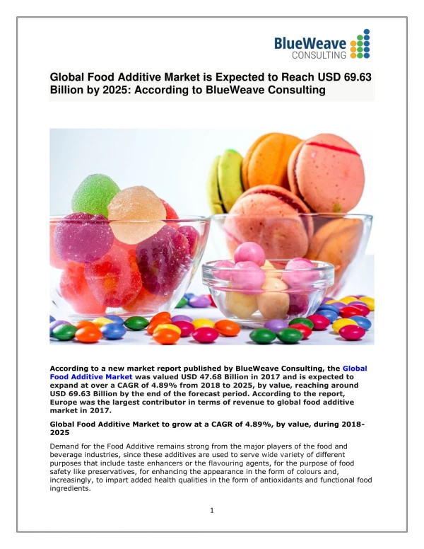 Food Additive Market Analysis, Size, Share, Growth, Trends and Forecast To 2025