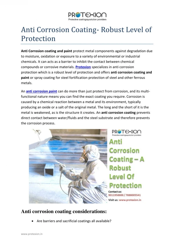 Anti Corrosion Coating- Robust Level of Protection