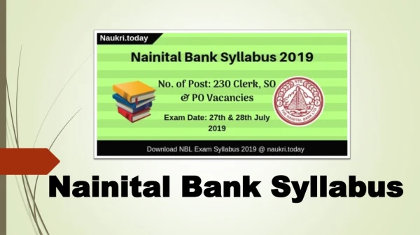 Download Nainital Bank Syllabus 2019 Clerk, PO & SO Exam Pattern