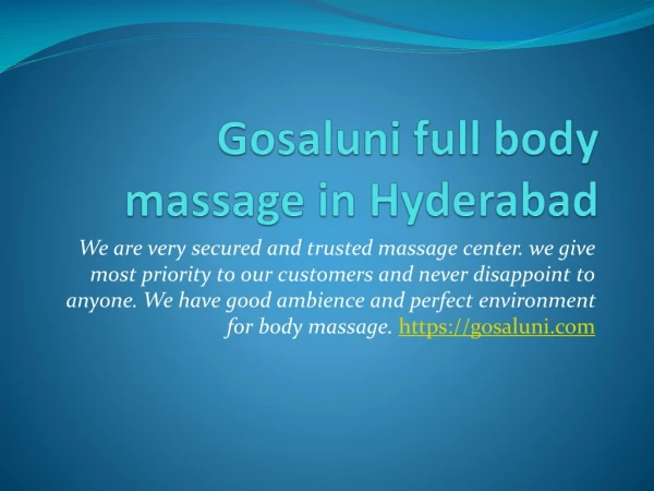 Female to male body massage services at home in Hyderabad | Gosaluni