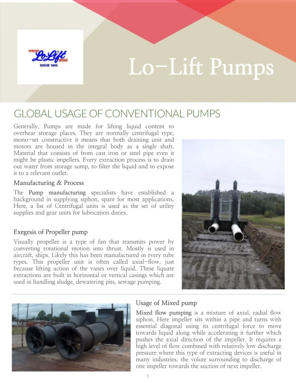 Global Usage Of Conventional Pumps