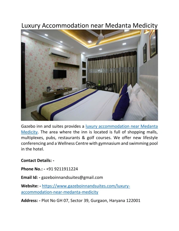 Luxury Accommodation near Medanta Medicity