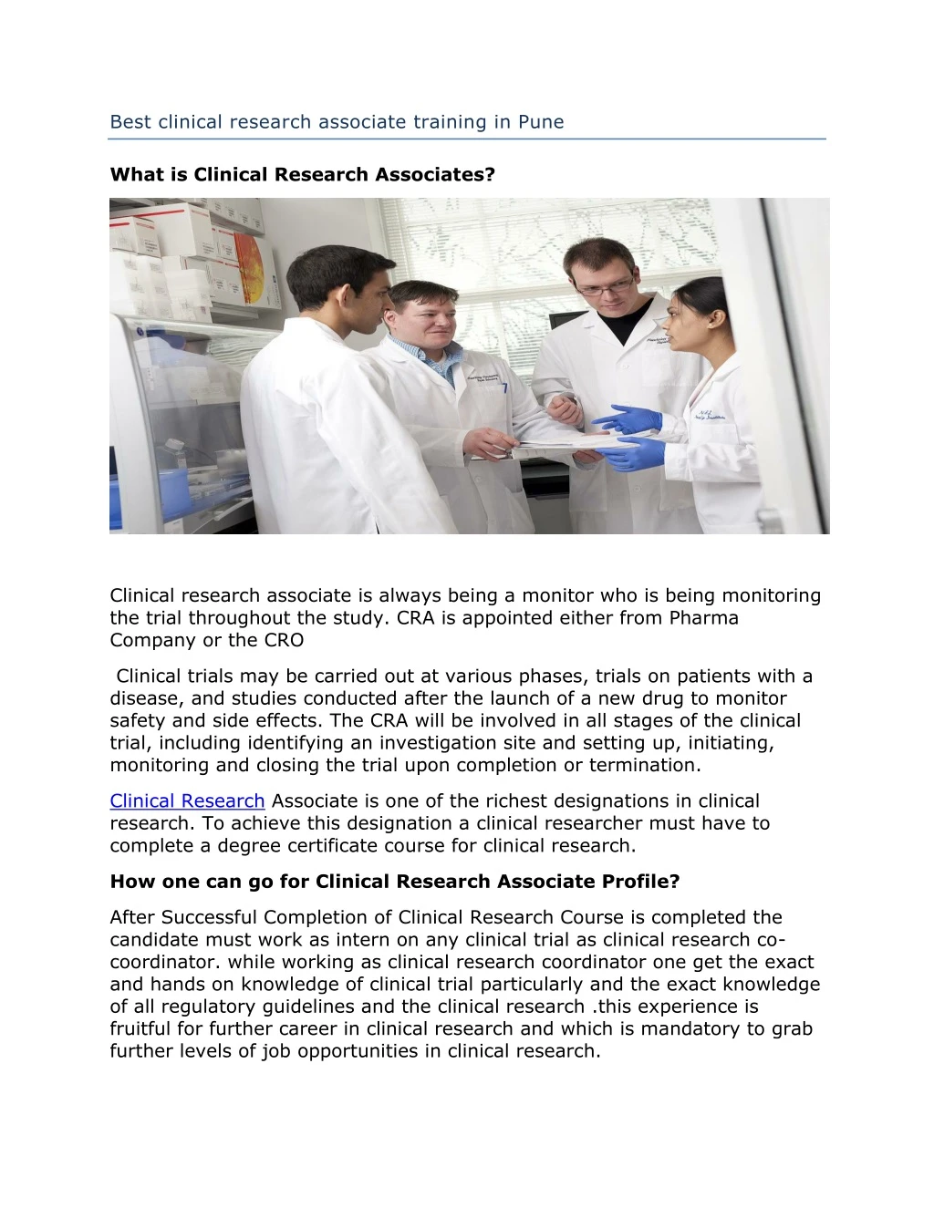 best clinical research associate training in pune