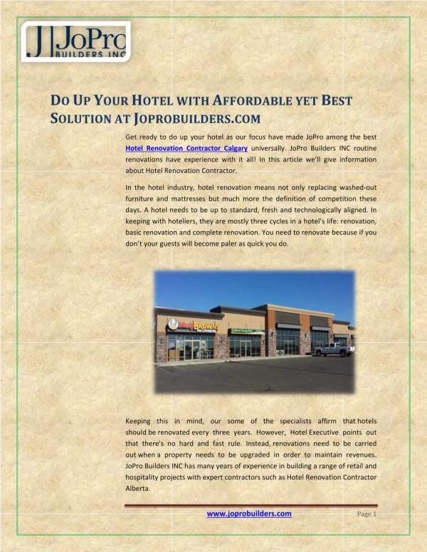 Do Up Your Hotel with Affordable yet Best Solution at Joprobuilders.com