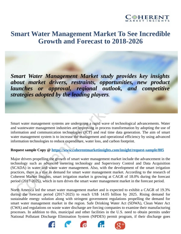 Smart Water Management Market Growth In Technological Innovation, Competitive Landscape By 2026