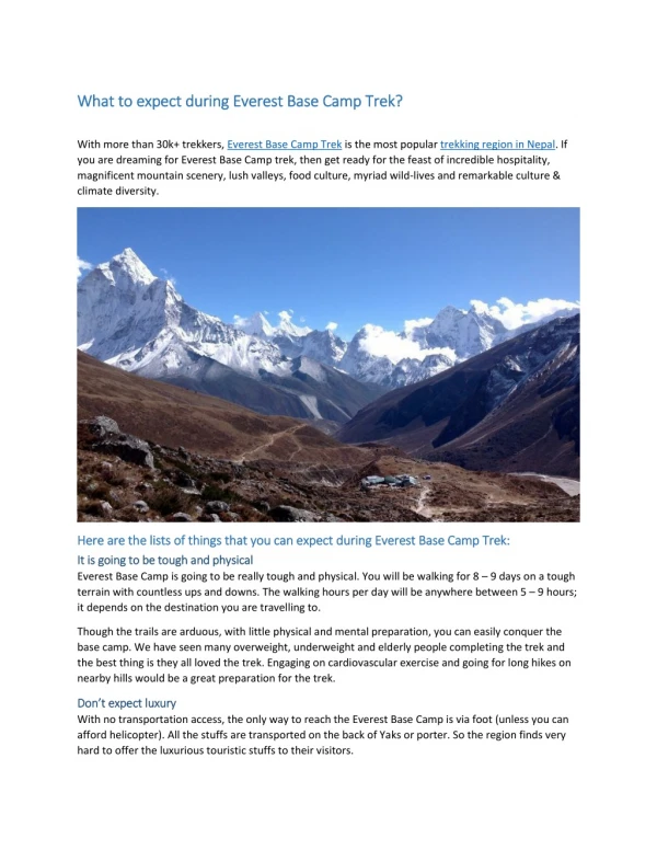 What to expect during Everest Base Camp Trek?