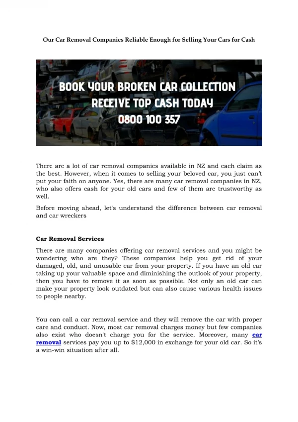 Our Car Removal Companies Reliable Enough for Selling Your Cars for Cash
