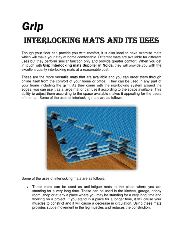 Interlocking mats and its uses