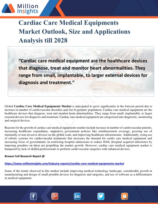 Cardiac Care Medical Equipments Market Outlook, Size and Applications Analysis till 2028