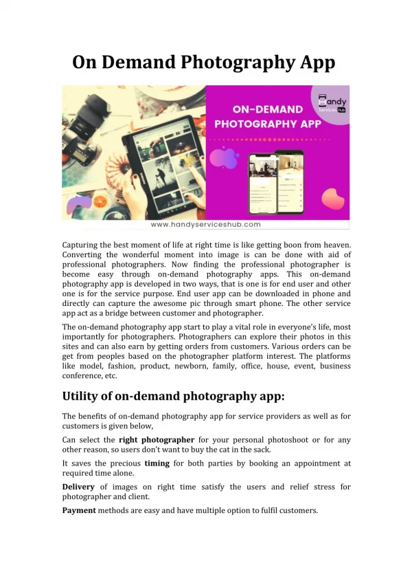 On Demand Photography App Development