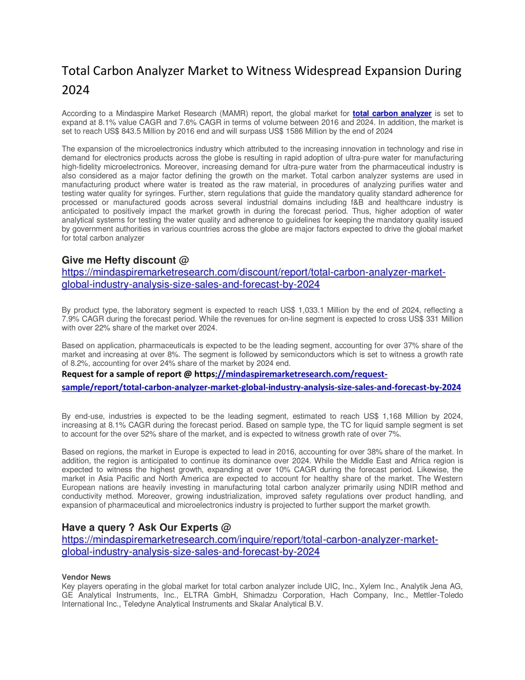 total carbon analyzer market to witness