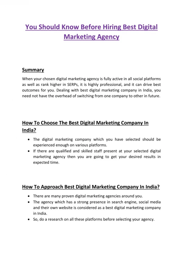 You Should Know Before Hiring Best Digital Marketing Agency