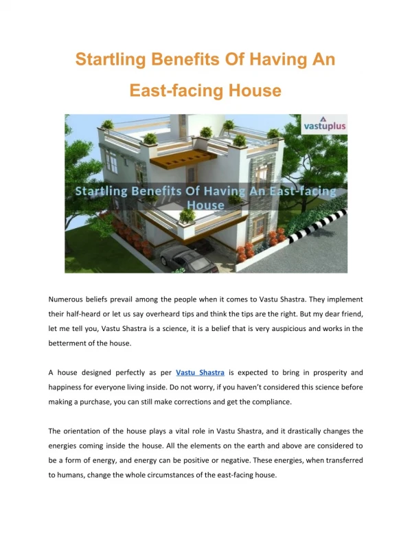 Startling Benefits Of Having An East-facing House