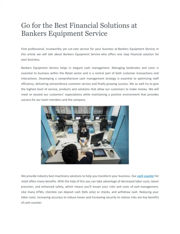 Go for the Best Financial Solutions at Bankers Equipment Service